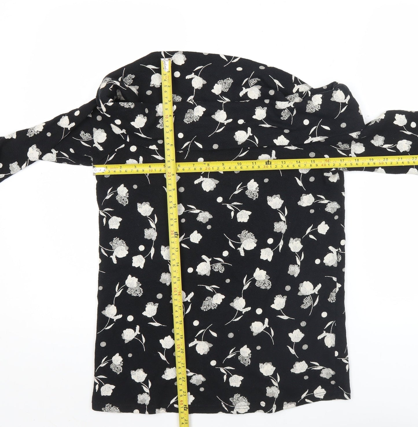 Next Womens Black Floral Cotton Pullover Jumper Size 8 3/4 Sleeve