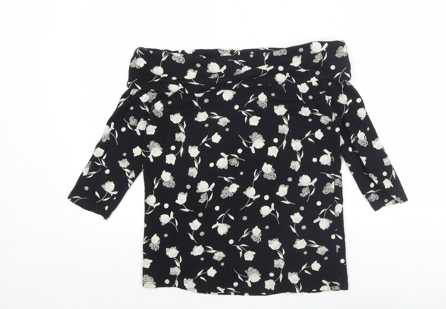 Next Womens Black Floral Cotton Pullover Jumper Size 8 3/4 Sleeve