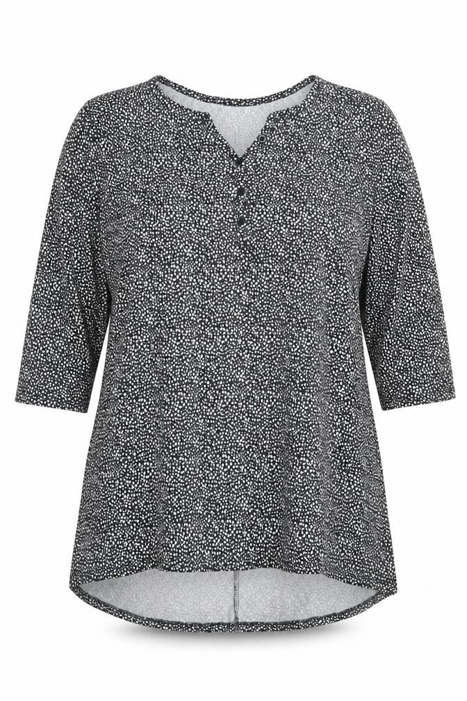 Yours Womens Black Polka Dot Tunic Blouse UK 16 3/4 Sleeve Scoop Neck