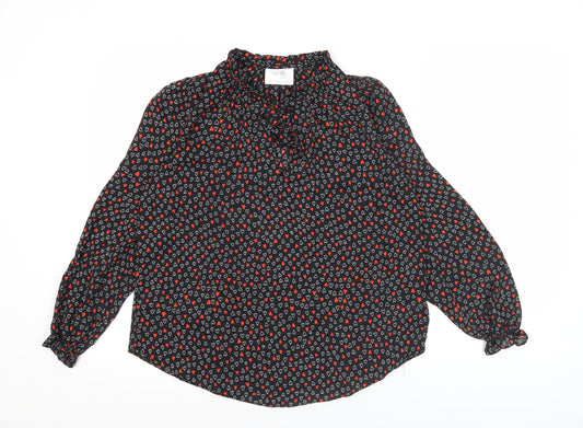 Wallis Women’s Black Heart Print Petite Blouse UK 8 High Neck Long Sleeve