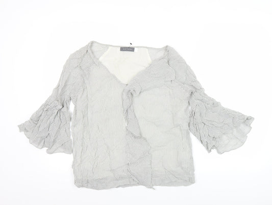 Mint Velvet Womens White Striped Ruffle Blouse Size 12 Viscose