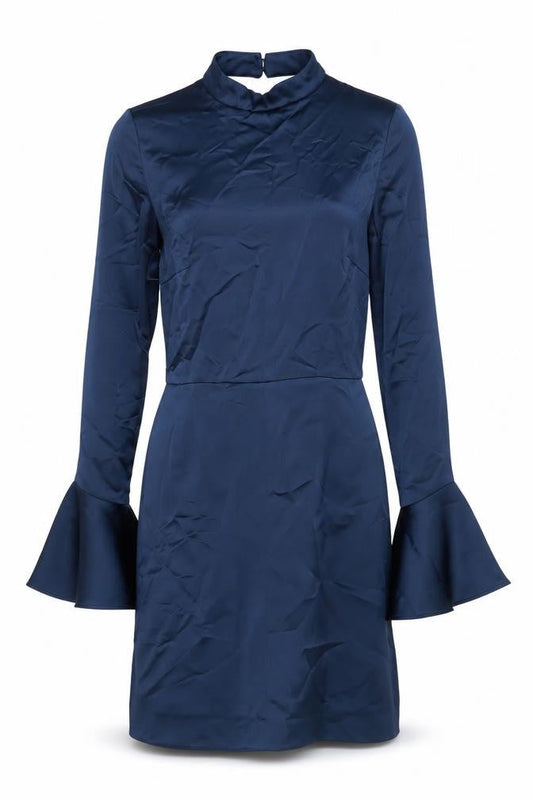 Zara Women’s Blue Satin Sheath Dress XS Long Sleeve High Neck