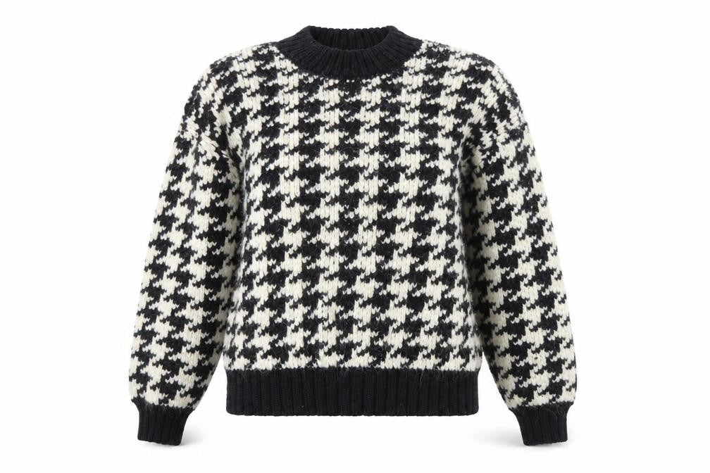 ZARA Women’s Black White Houndstooth Knit Jumper M Crew Neck Pullover