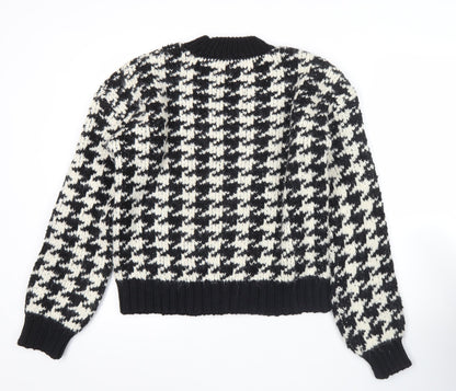 Zara Women’s Black White Houndstooth Knit Jumper M Crew Neck Pullover