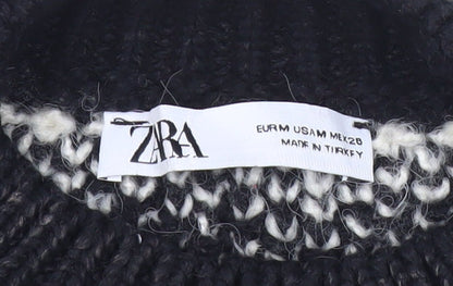 Zara Women’s Black White Houndstooth Knit Jumper M Crew Neck Pullover