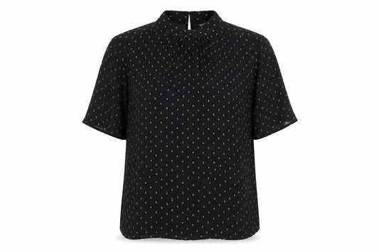 H&M Women’s Black High Neck Tunic Blouse Size 8 Short Sleeve
