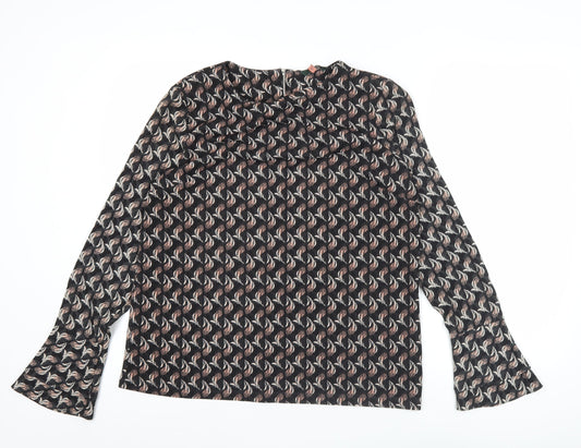 Next Womens Black Geometric Blouse Size 14 Long Sleeve Tunic