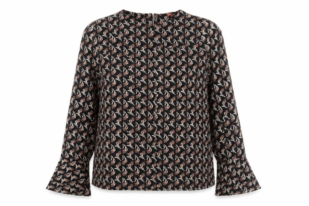 Next Womens Black Geometric Blouse Size 14 Long Sleeve Tunic