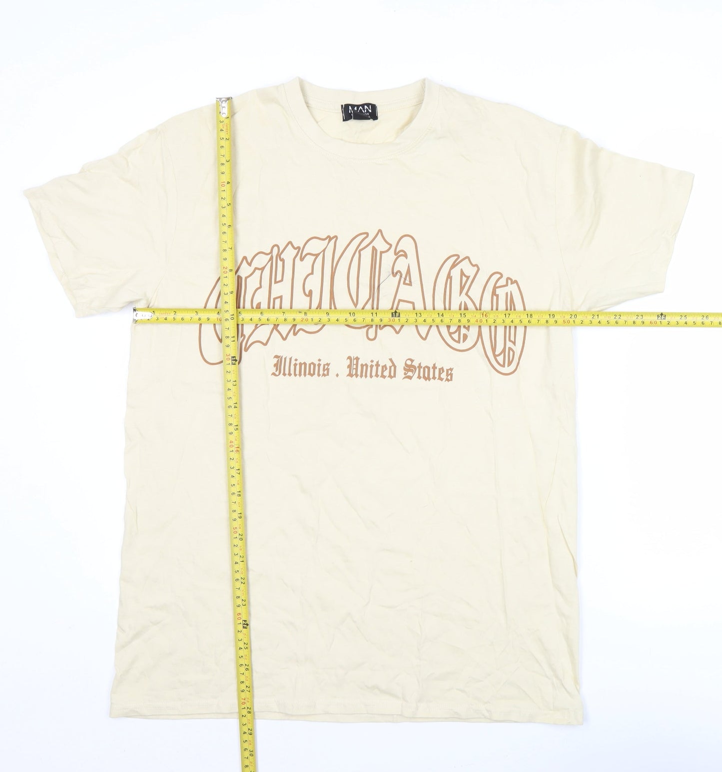 boohooMAN Men's Beige Chicago Graphic T-Shirt Size M