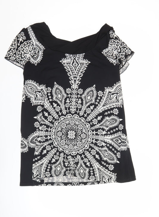 Culture Womens Black Paisley Tunic Blouse Size 10 Short Sleeve