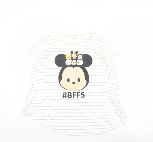 Disney Women’s White Striped Cartoon T-Shirt M Casual Top