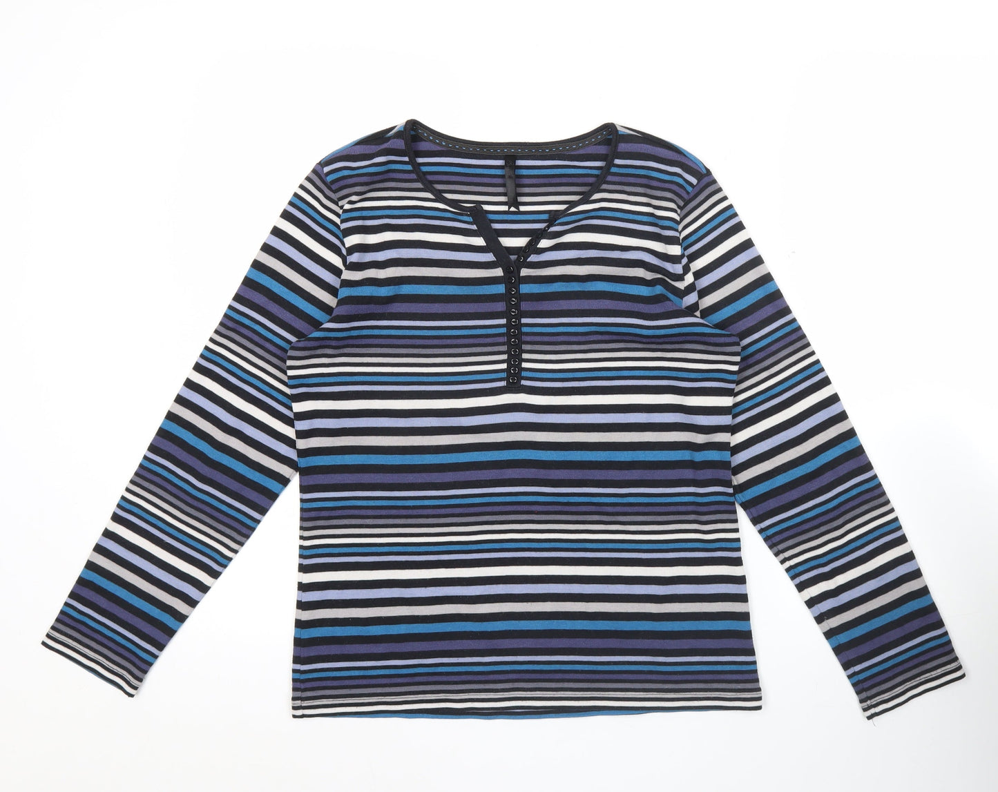 Bm Womens Multicoloured Striped Long Sleeve Henley T-Shirt Size S