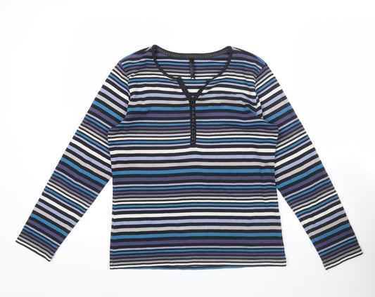 Bm Womens Multicoloured Striped Long Sleeve Henley T-Shirt Size S