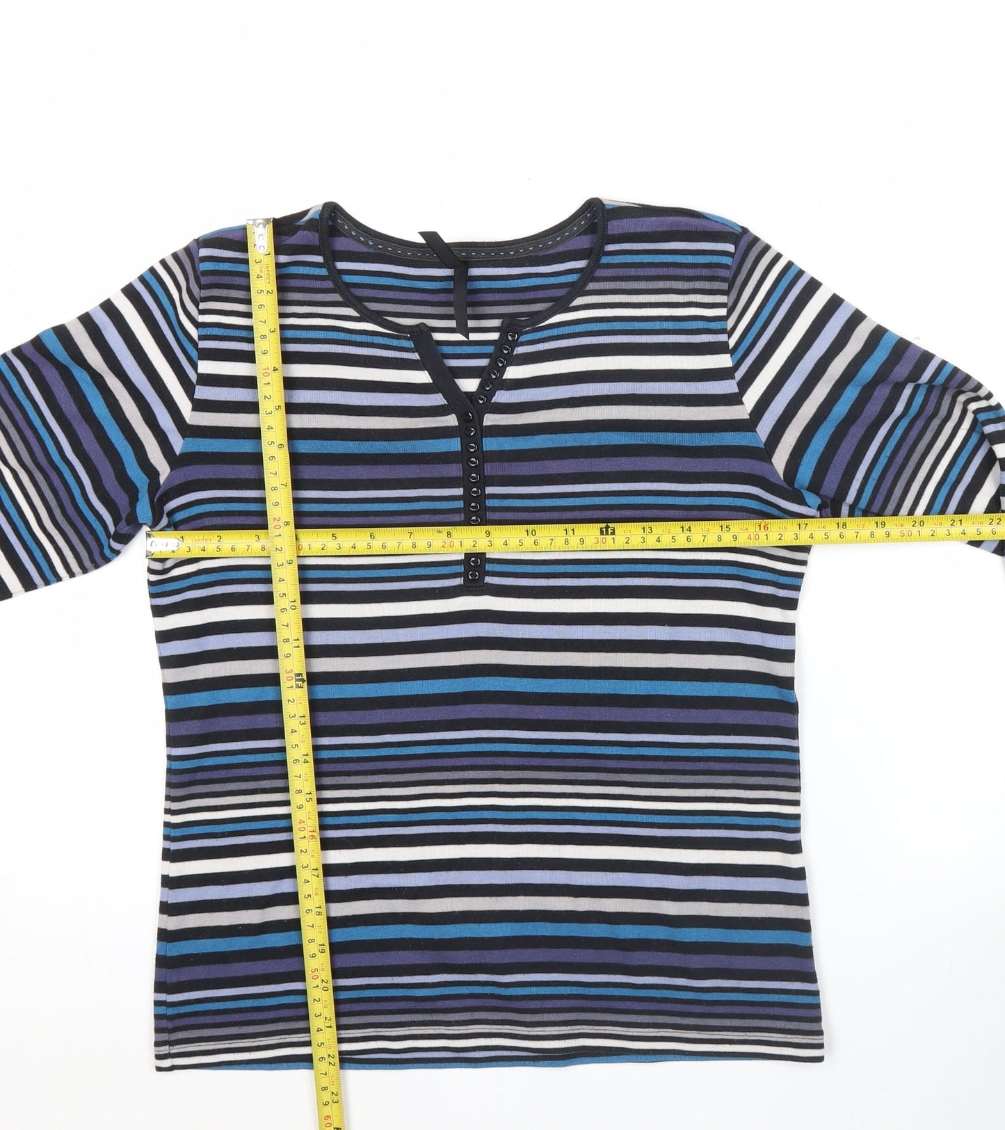 Bm Womens Multicoloured Striped Long Sleeve Henley T-Shirt Size S