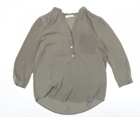 Oasis Womens Green Viscose Blouse Size 10 Tunic 3/4 Sleeve Workwear