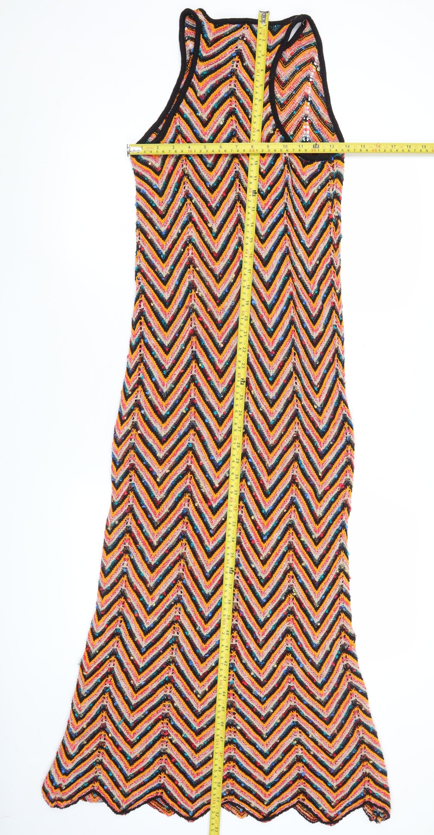 Zara Women’s Multicoloured Knit Maxi Dress S Sleeveless Chevron Summer