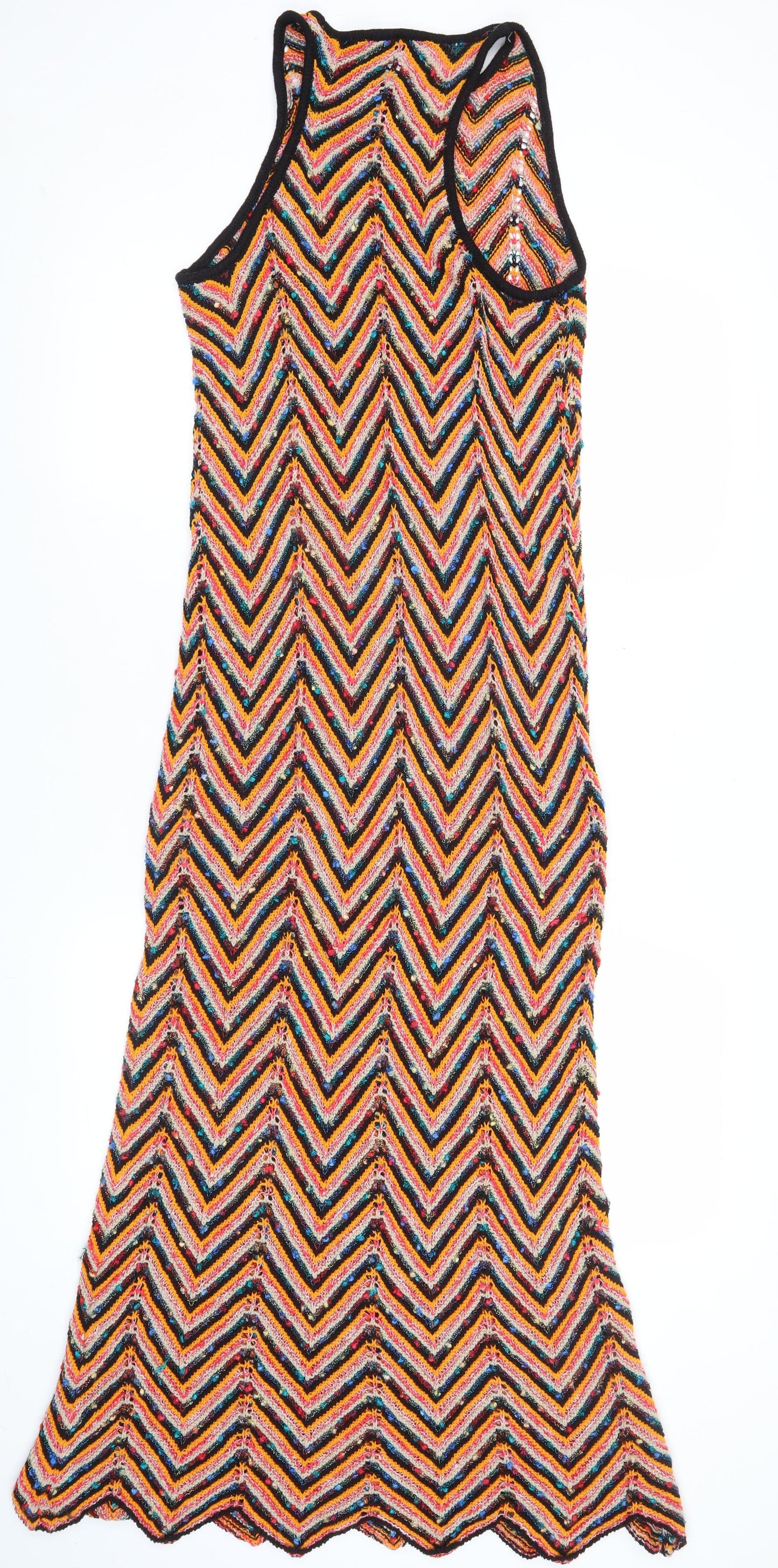 Zara Women’s Multicoloured Knit Maxi Dress S Sleeveless Chevron Summer