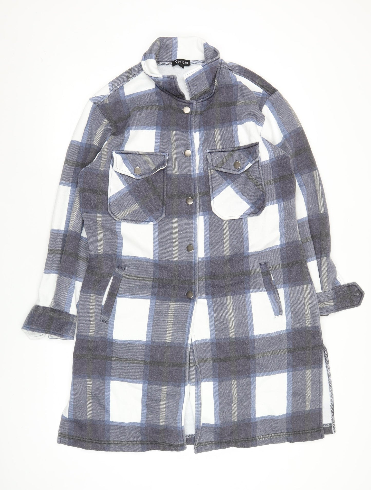 Vivichi Men’s Blue Grey Check Flannel Jacket Size S Casual