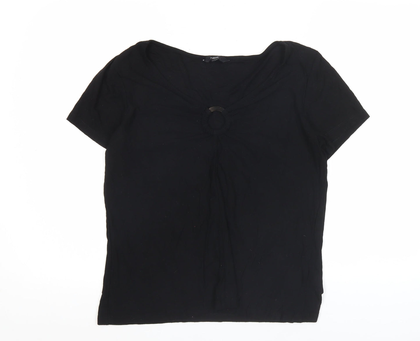 Next Women’s Black Viscose Blend Short Sleeve V-Neck T-Shirt Size 12