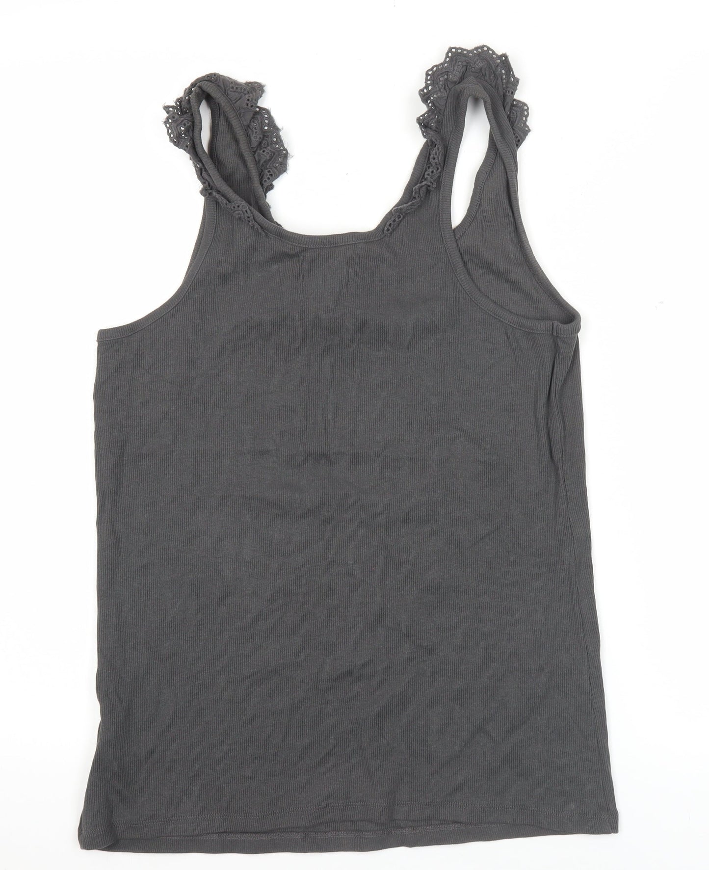 Next Women's Grey Tank Top Size 14 Crochet Strap Casual Cotton