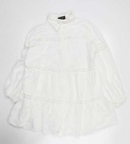 In The Style Women’s White Size 10 Shirt Dress Puff Sleeve