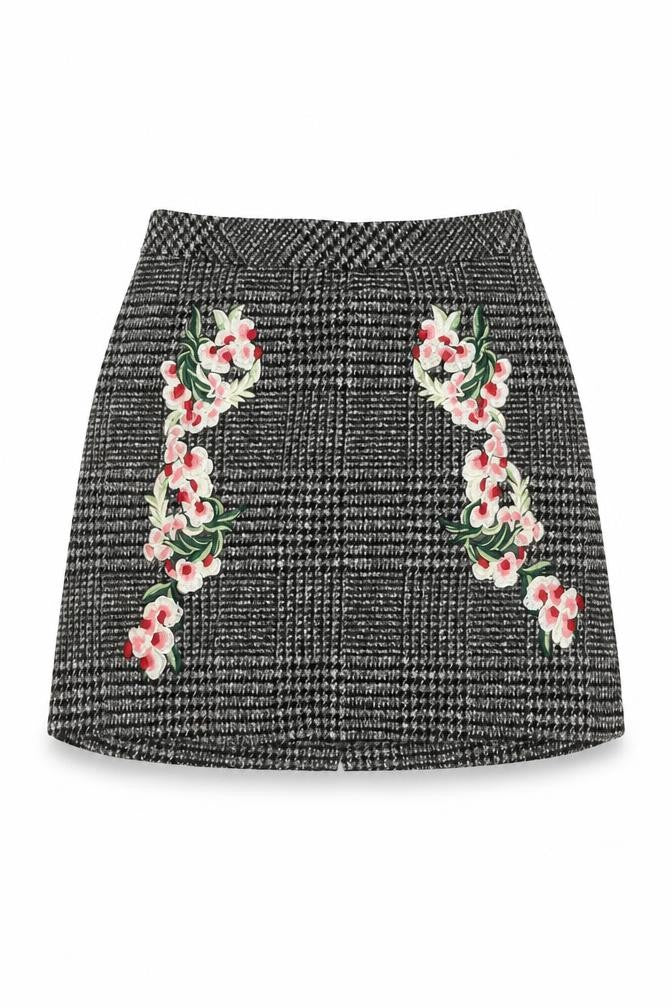 George Women’s Grey Check Floral Embroidered Pencil Skirt Size 14