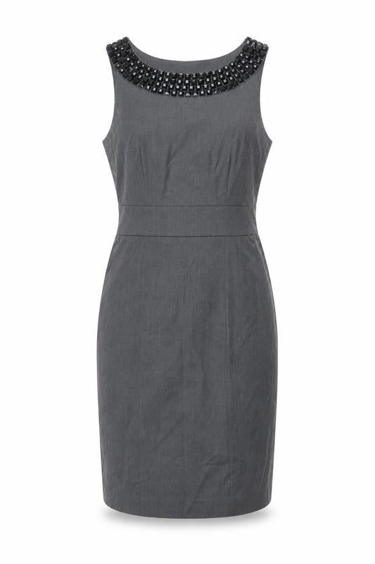 H&M Women’s Grey Sheath Dress Size 10 Sleeveless Beaded Neckline