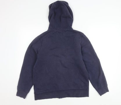 Close-up detail of Tommy Hilfiger boys’ blue zip hoodie jacket 12-14 years hooded logo