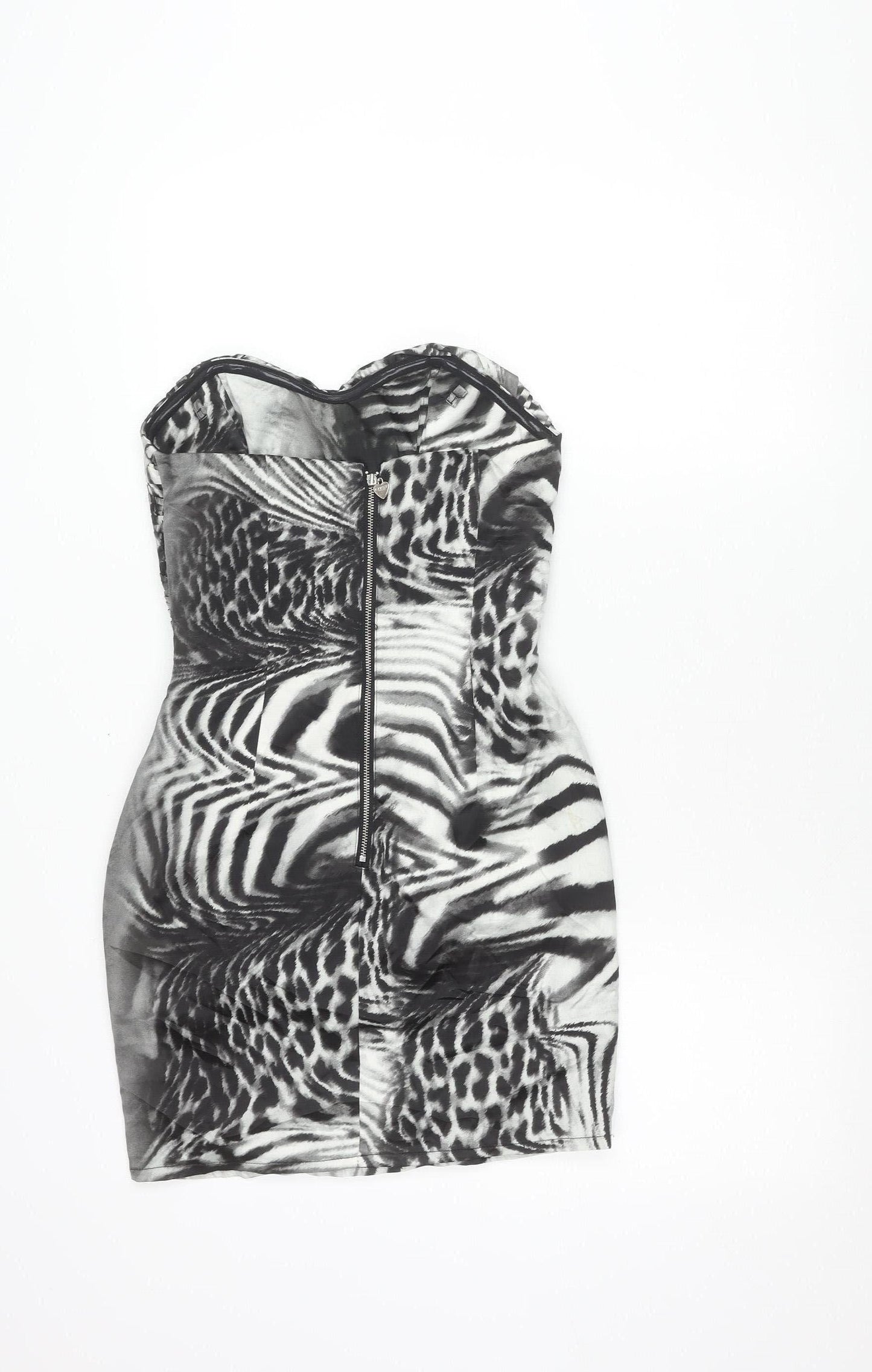 Lipsy Women’s Black Animal Print Strapless Bodycon Dress Size 8