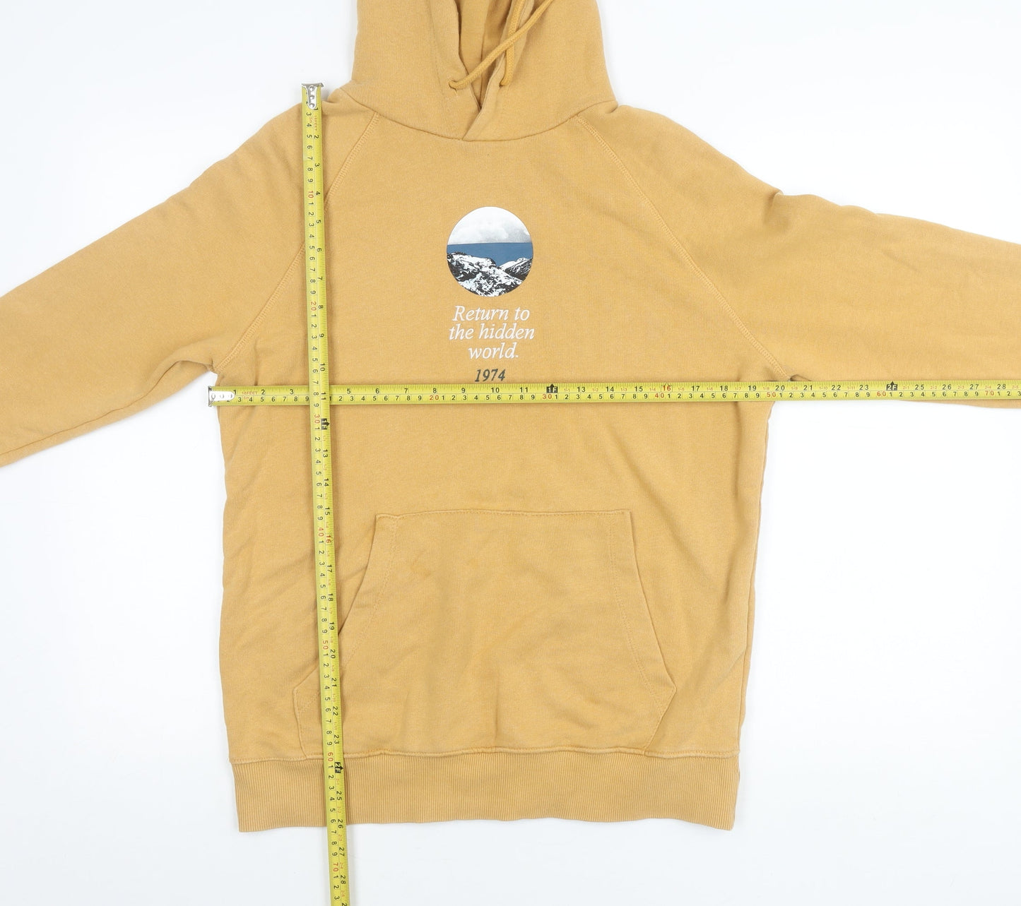 Pull & Bear Men’s Beige Pullover Hoodie S Graphic Print Cotton