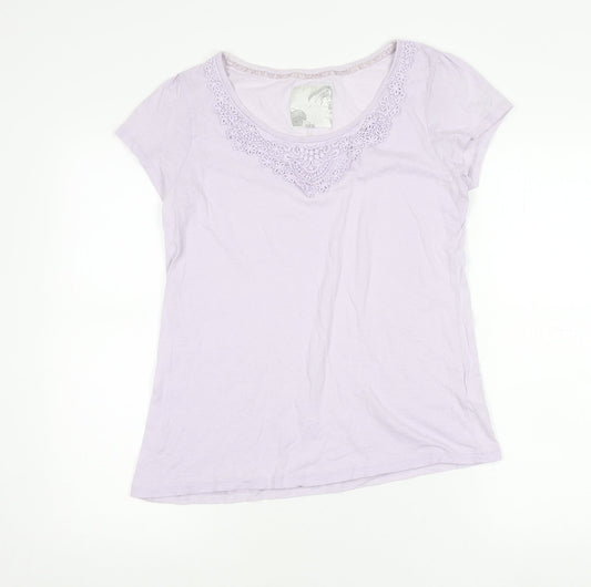 John Rocha Womens Purple Cotton Crochet Neck T-Shirt Size 14