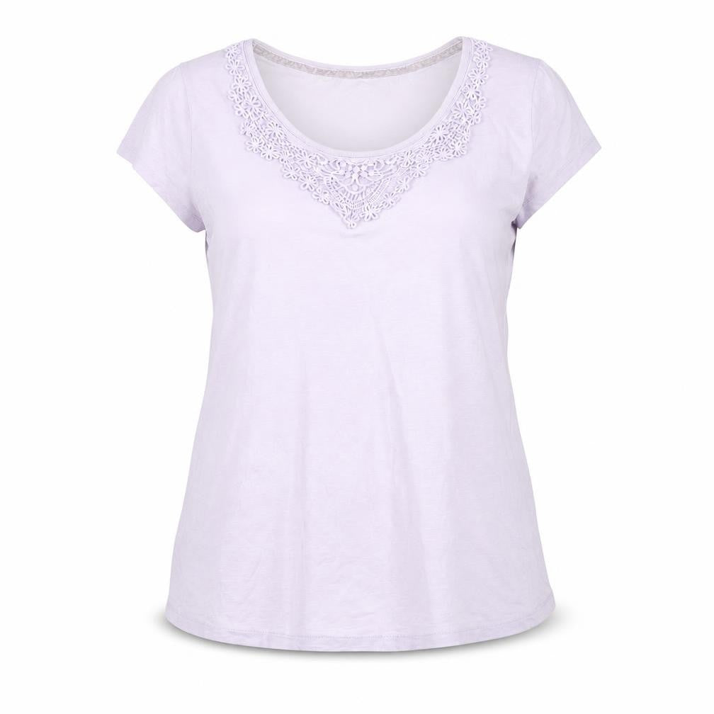 John Rocha Womens Purple Cotton Crochet Neck T-Shirt Size 14