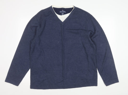 Marks and Spencer Blue Harbour Unisex Blue V-Neck Pullover Jumper M