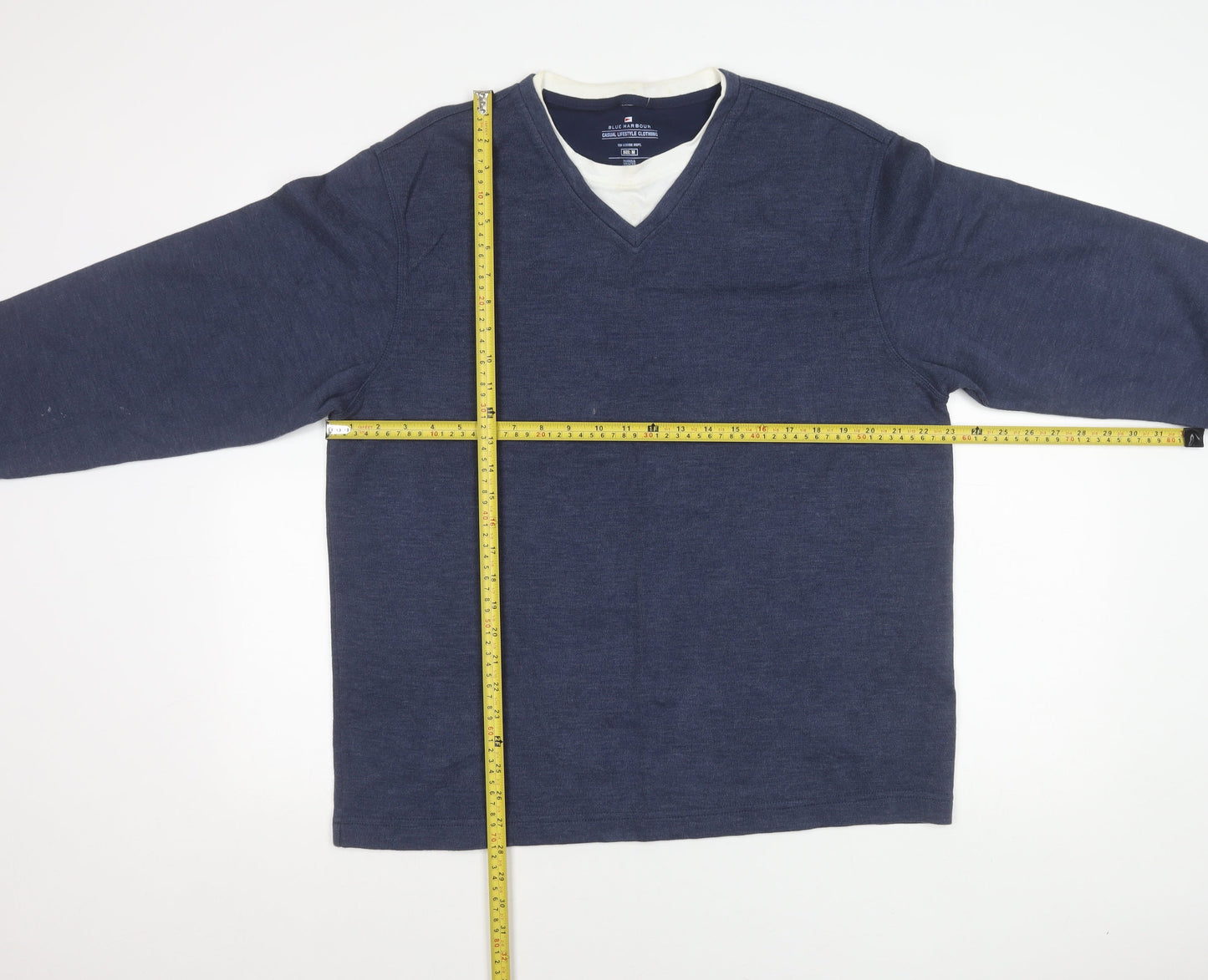 Marks and Spencer Blue Harbour Unisex Blue V-Neck Pullover Jumper M