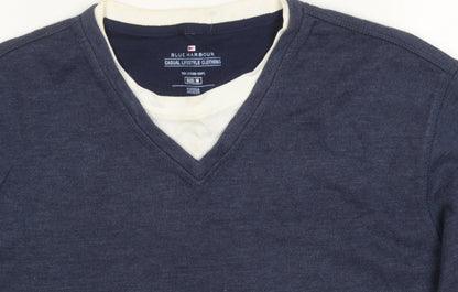 Marks Womens & Spencer Blue Harbour Blue V-Neck Pullover Jumper M