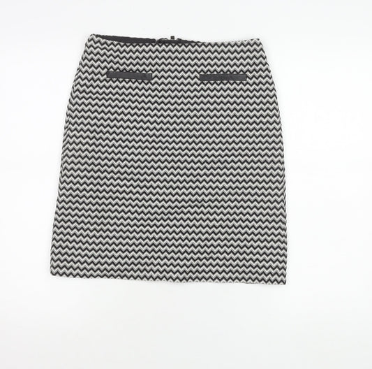 Marks and Spencer Womens Black Size 8 Pencil Skirt Geometric Tweed