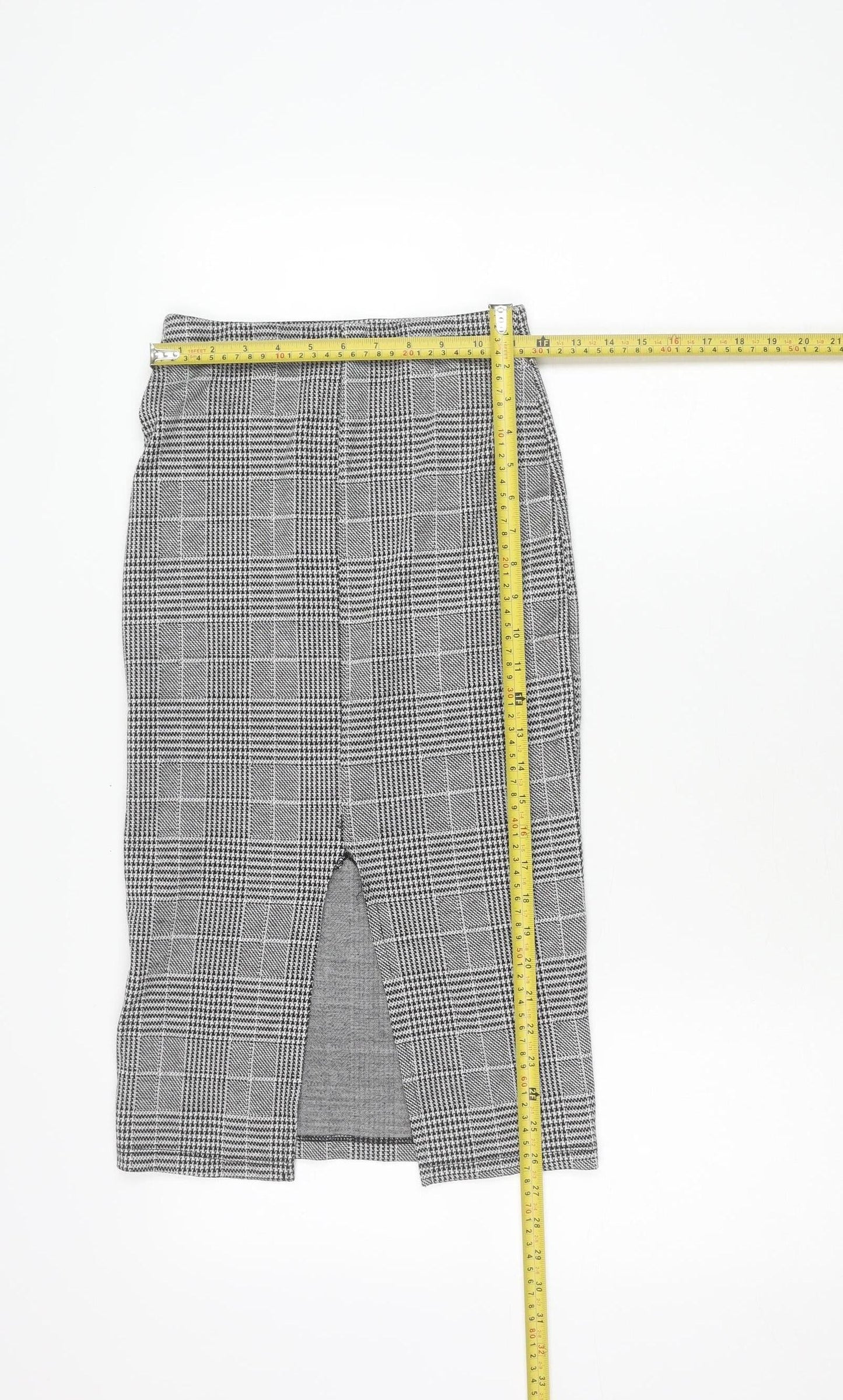 H&M Women's XS Black Grey Check Pencil Skirt Stretch Workwear
