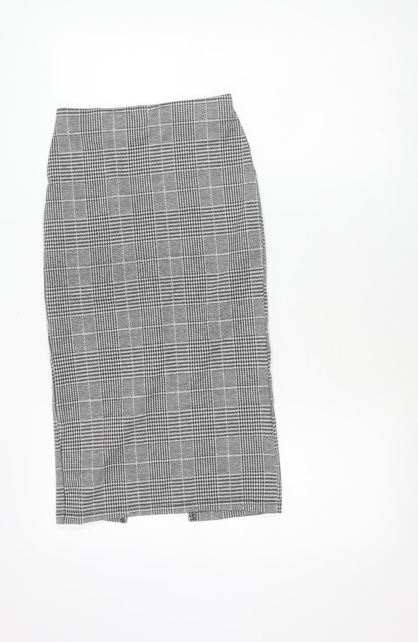 H&M Women's XS Black Grey Check Pencil Skirt Stretch Workwear