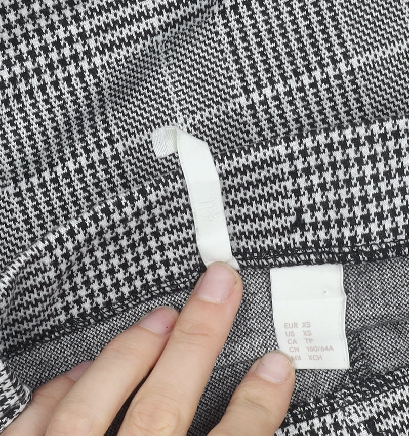 H&M Women's XS Black Grey Check Pencil Skirt Stretch Workwear