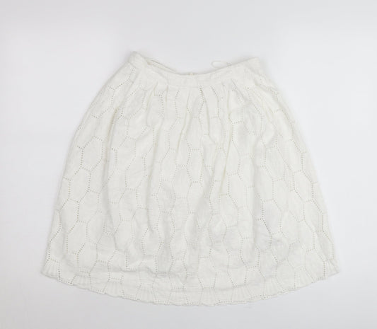 Red Herring Women’s White Cotton A-Line Skirt Size 8 Knee Length Lace