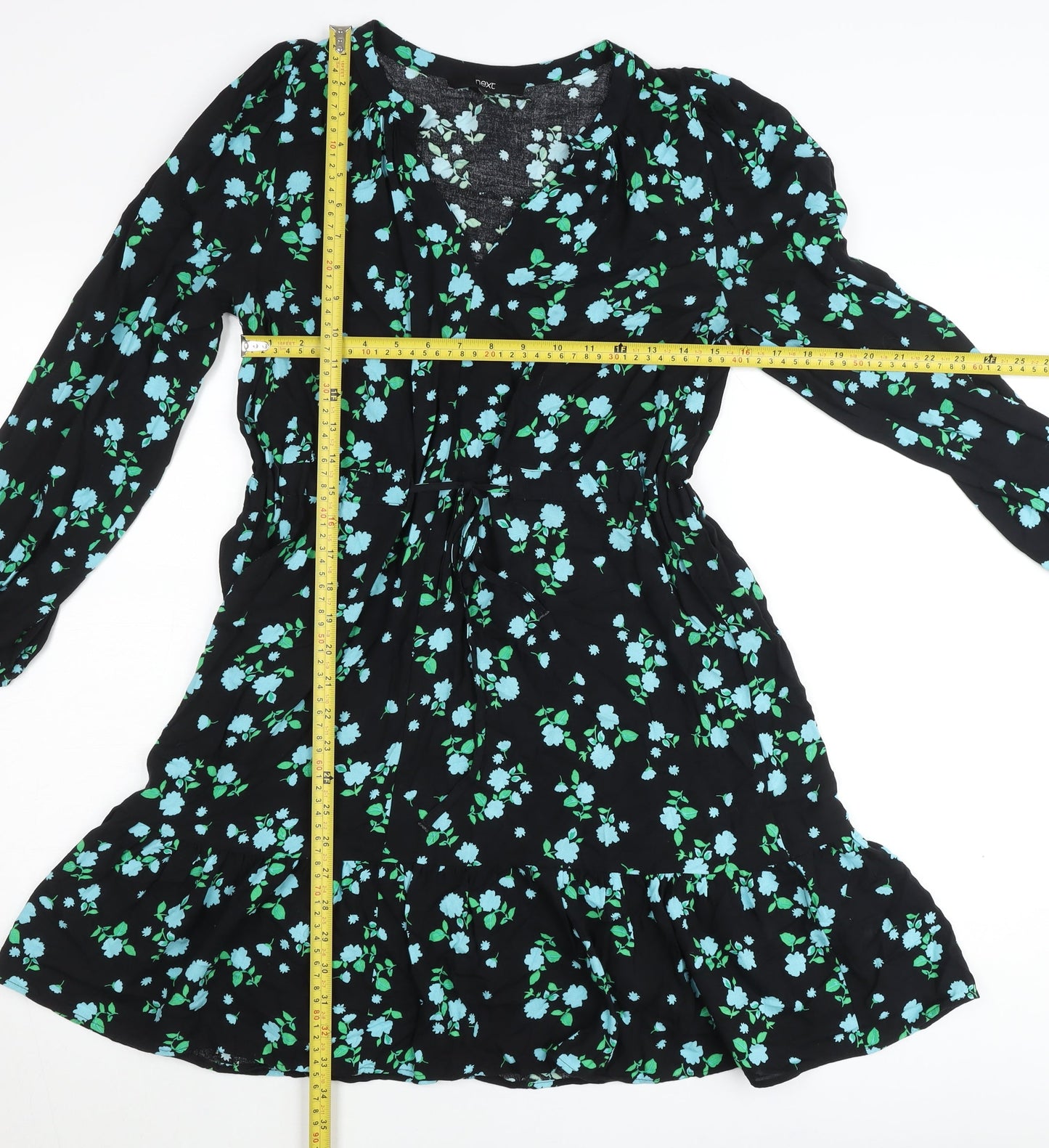 Next Women’s Black Floral Skater Dress Size 6 Viscose Knee Length