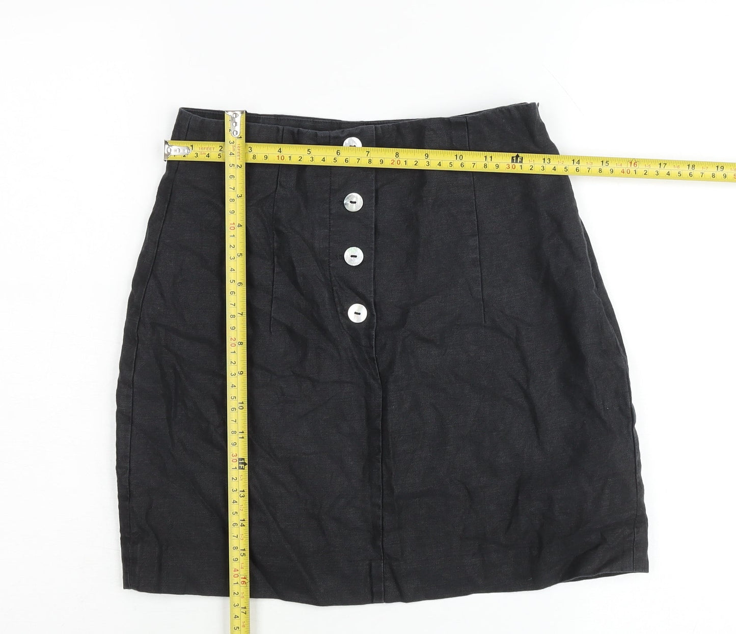 & Other Stories Women Black Linen Pencil Skirt Size 10 Buttoned