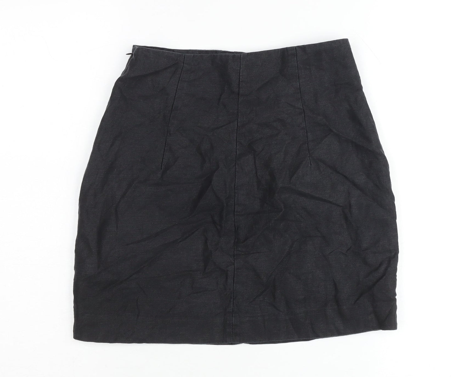 & Other Stories Women Black Linen Pencil Skirt Size 10 Buttoned
