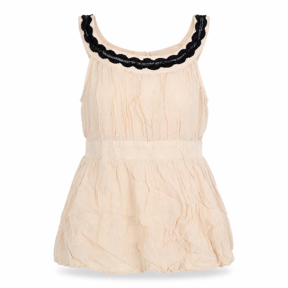 Topshop Womens Beige Chiffon Camisole Blouse UK 8 Sleeveless Lace Button