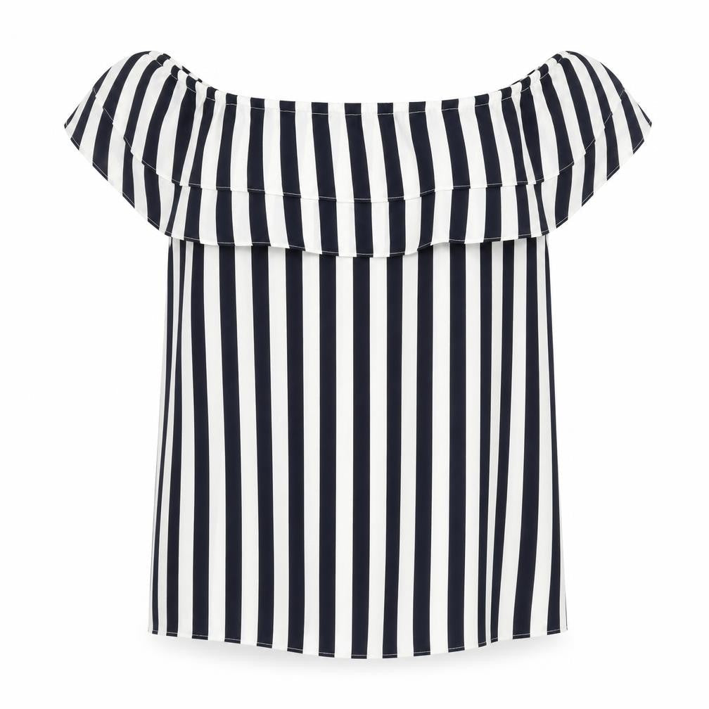 Oasis Women’s Blue Striped Off Shoulder Ruffle Blouse Size 8
