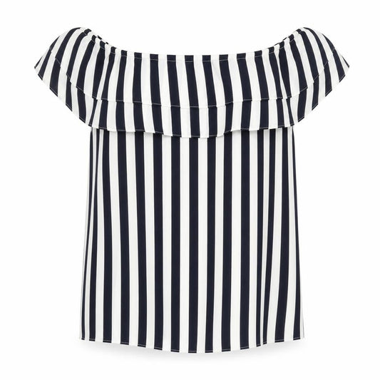 Oasis Women’s Blue Striped Off Shoulder Ruffle Blouse Size 8