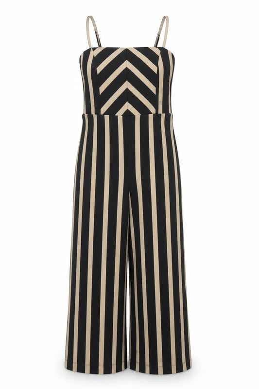 New Look Women’s Black Beige Striped Wide-Leg Jumpsuit Size 10