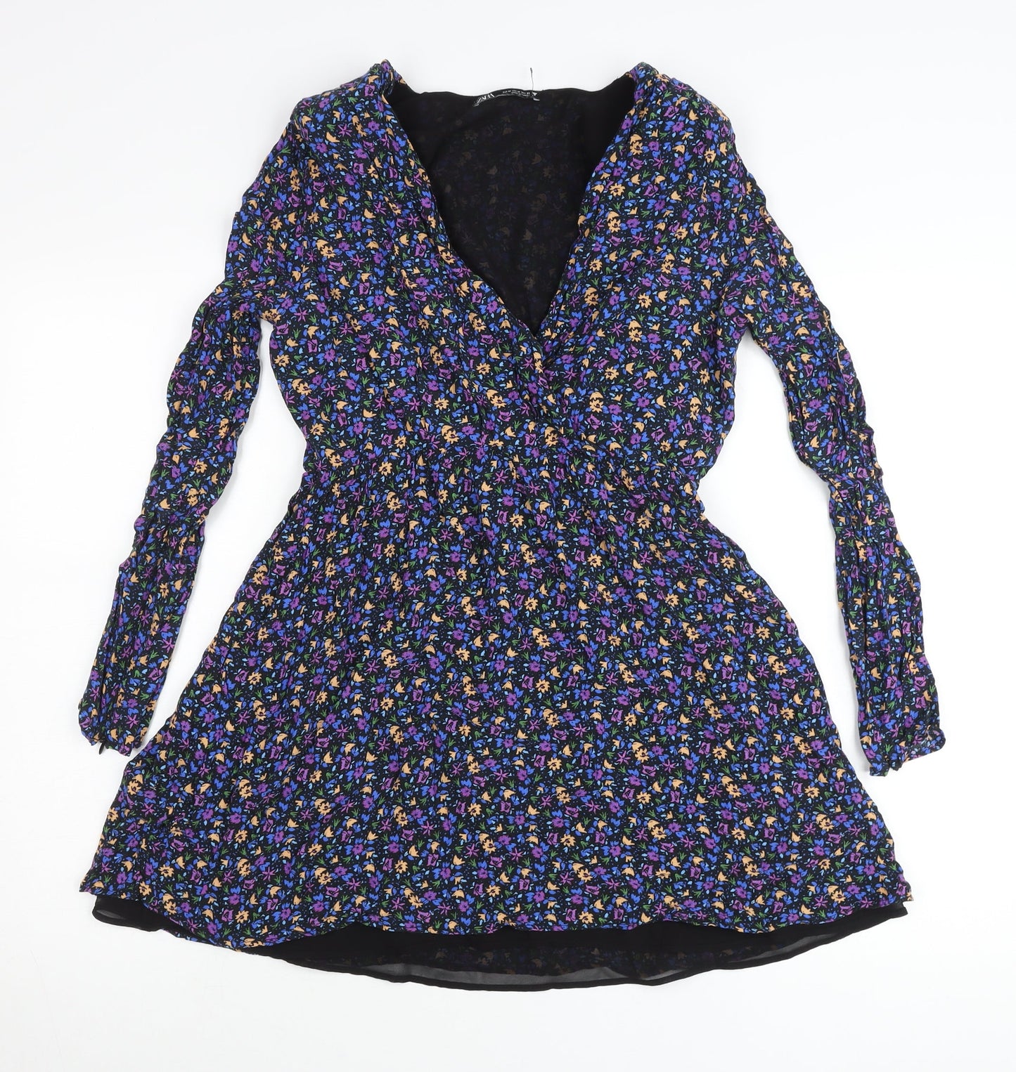 Zara Women’s Multicoloured Floral A-Line V-Neck Short Dress Size 12