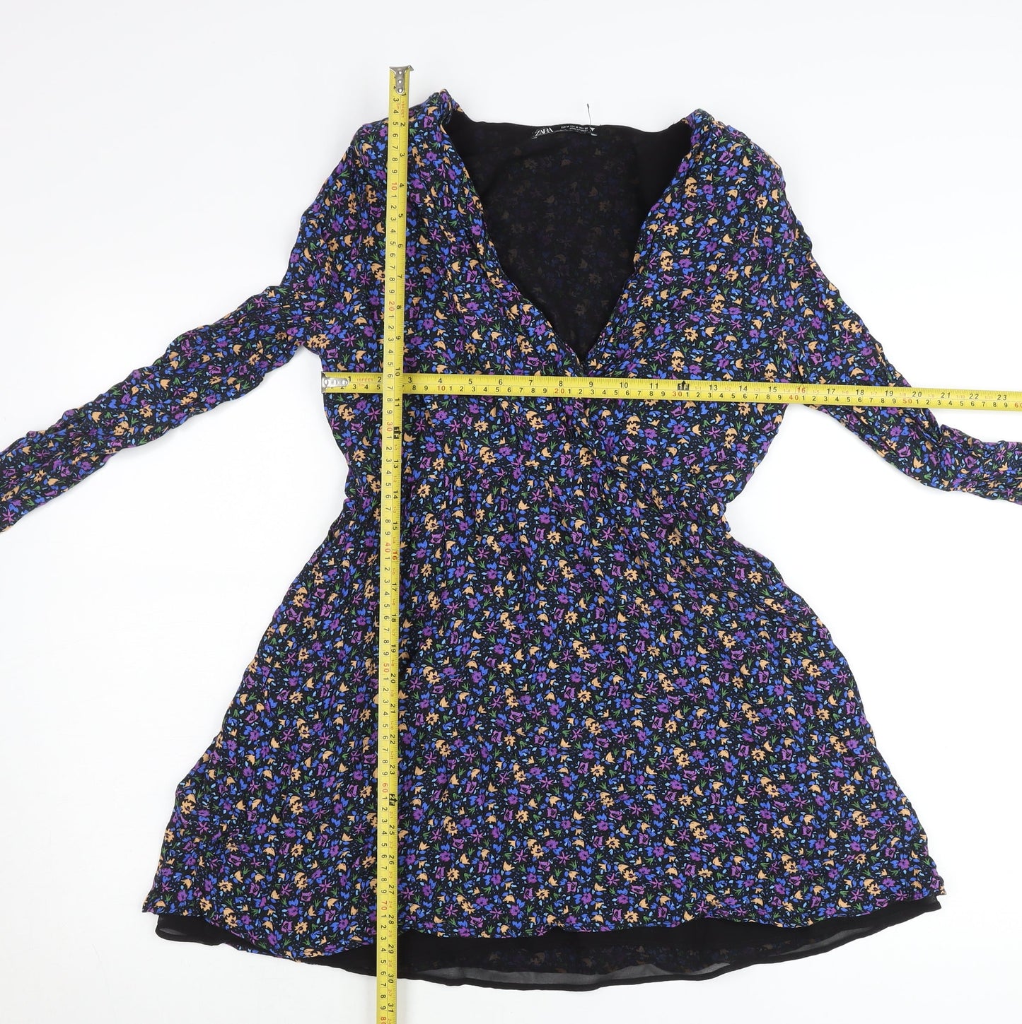 Zara Women’s Multicoloured Floral A-Line V-Neck Short Dress Size 12