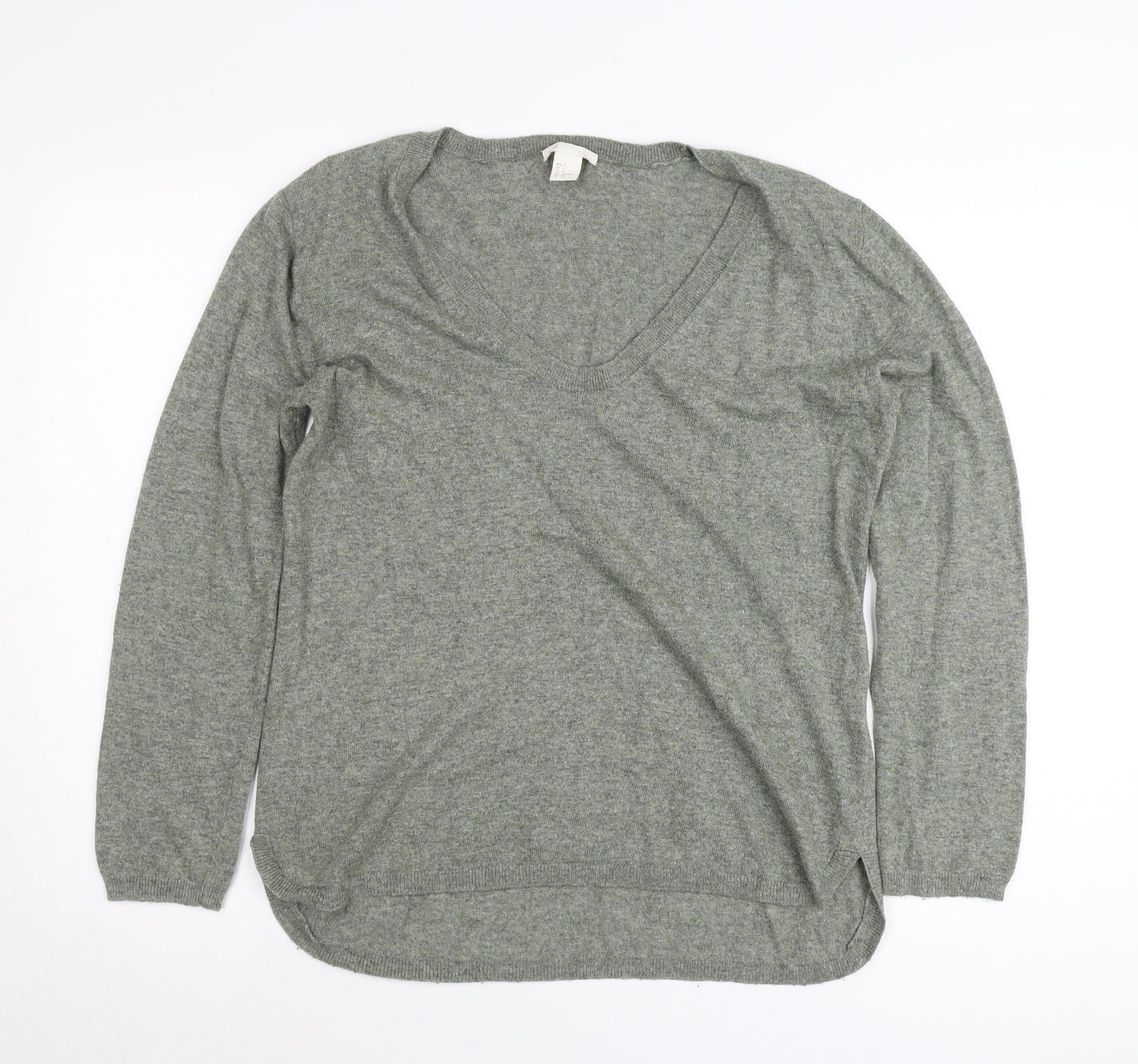 H&M Women’s Grey V-Neck Pullover Jumper Size 8 Regular Fit